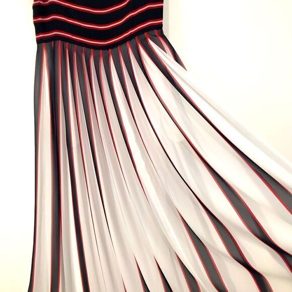 W by Worth Black White Red Vertical Flowy Stripe Maxi Tank Statement Dress - Picture 9 of 16